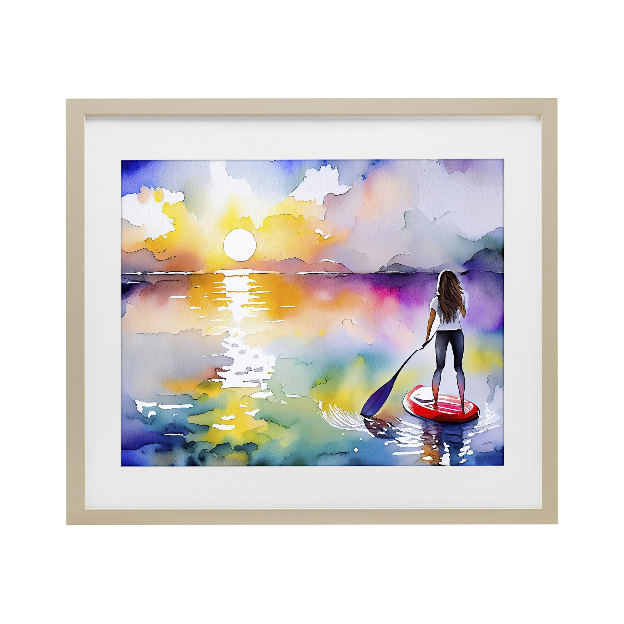 'Sunset Paddle Drift'| Framed Print Under Glass
