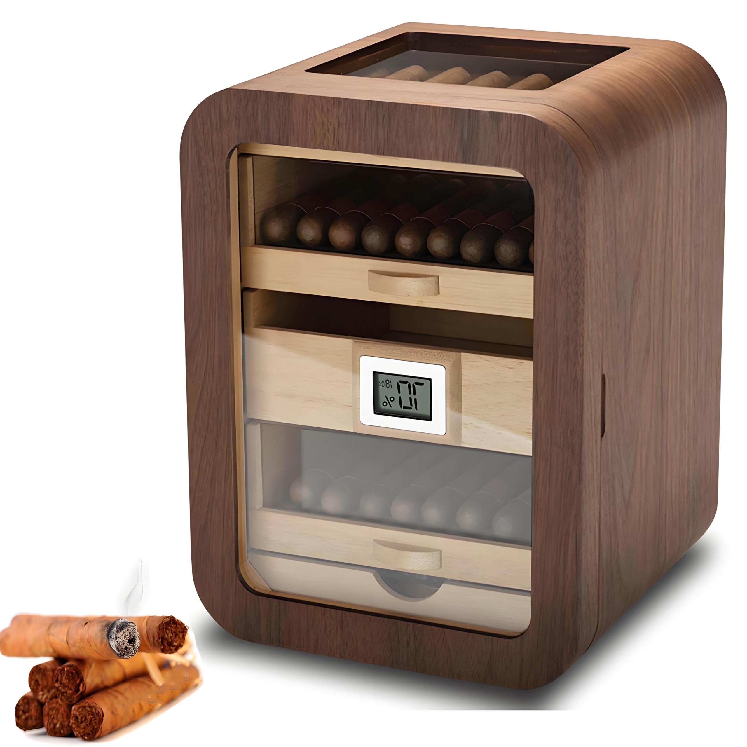 Intelligenter elektrischer Zigarrenhumidor mit elektronischem Befeuchter Schrank mit 110 Zigarren Fassungsvermögen Ablage aus Zedernholz Schubladenaufbewahrung(Humidors-2)