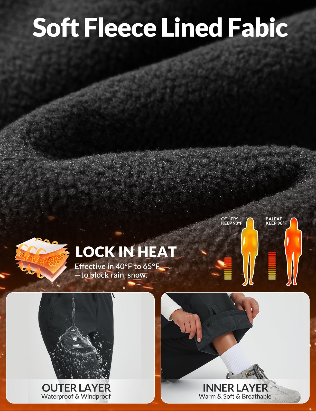 baleaf Pantalones de senderismo mujer softshell térmicos resistentes al agua viento esquí invierno