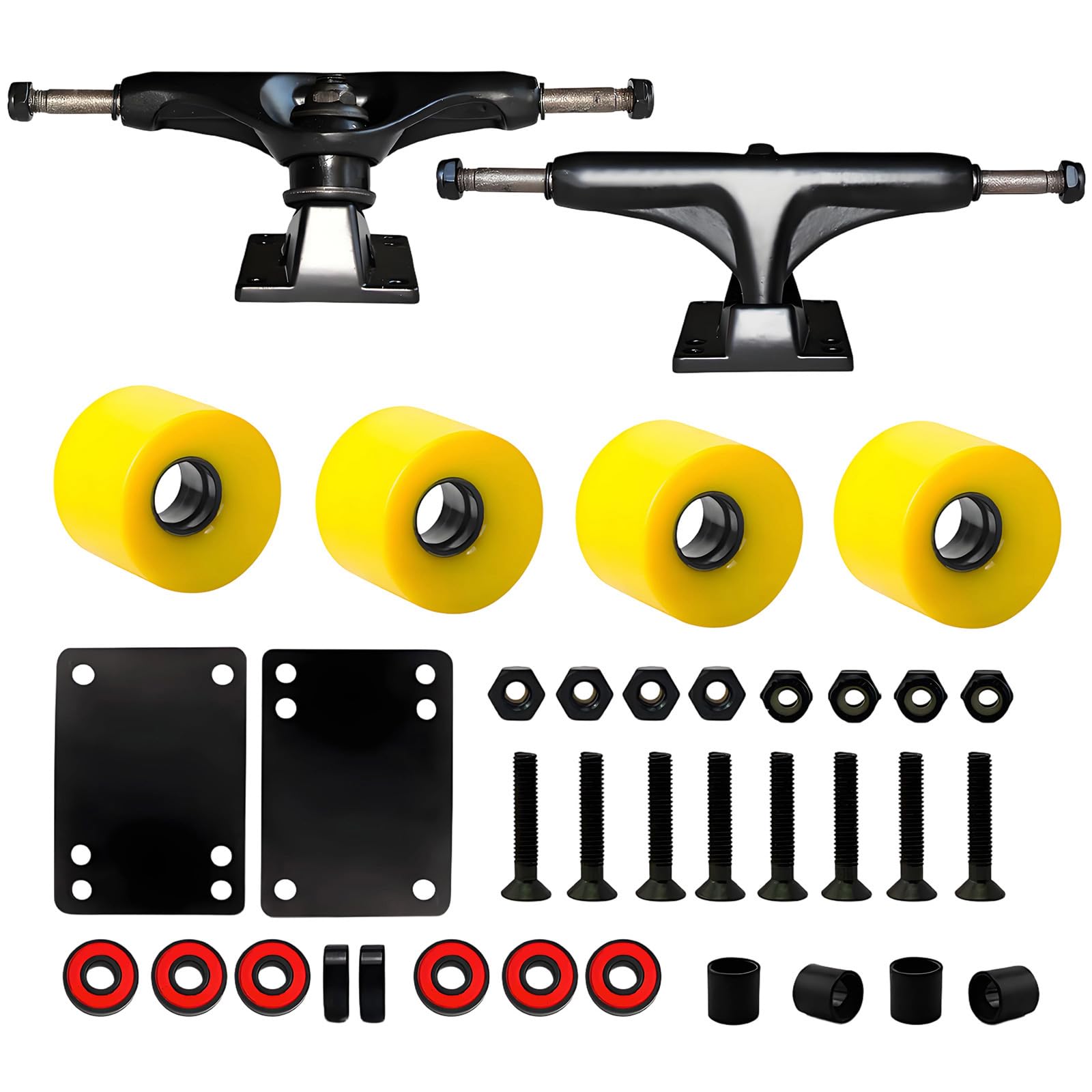 5 Inches Skateboard Trucks and Wheel Set Includes 60mm Wheel and High Precisions Bearings for Smooth Ridings All Levels Longboards Truck Set