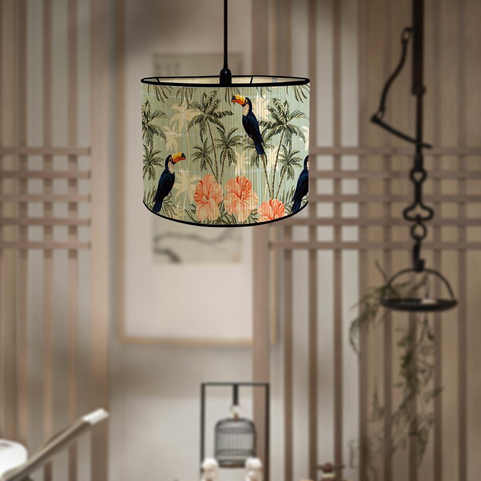 rockible Paralume a Tamburo Paralumi in bambù E27 Camera da Letto Giapponese Paralume di Ricambio Coprilampada per lampade da Terra Lampade da Tavolo a, Uccelli dei Fiori