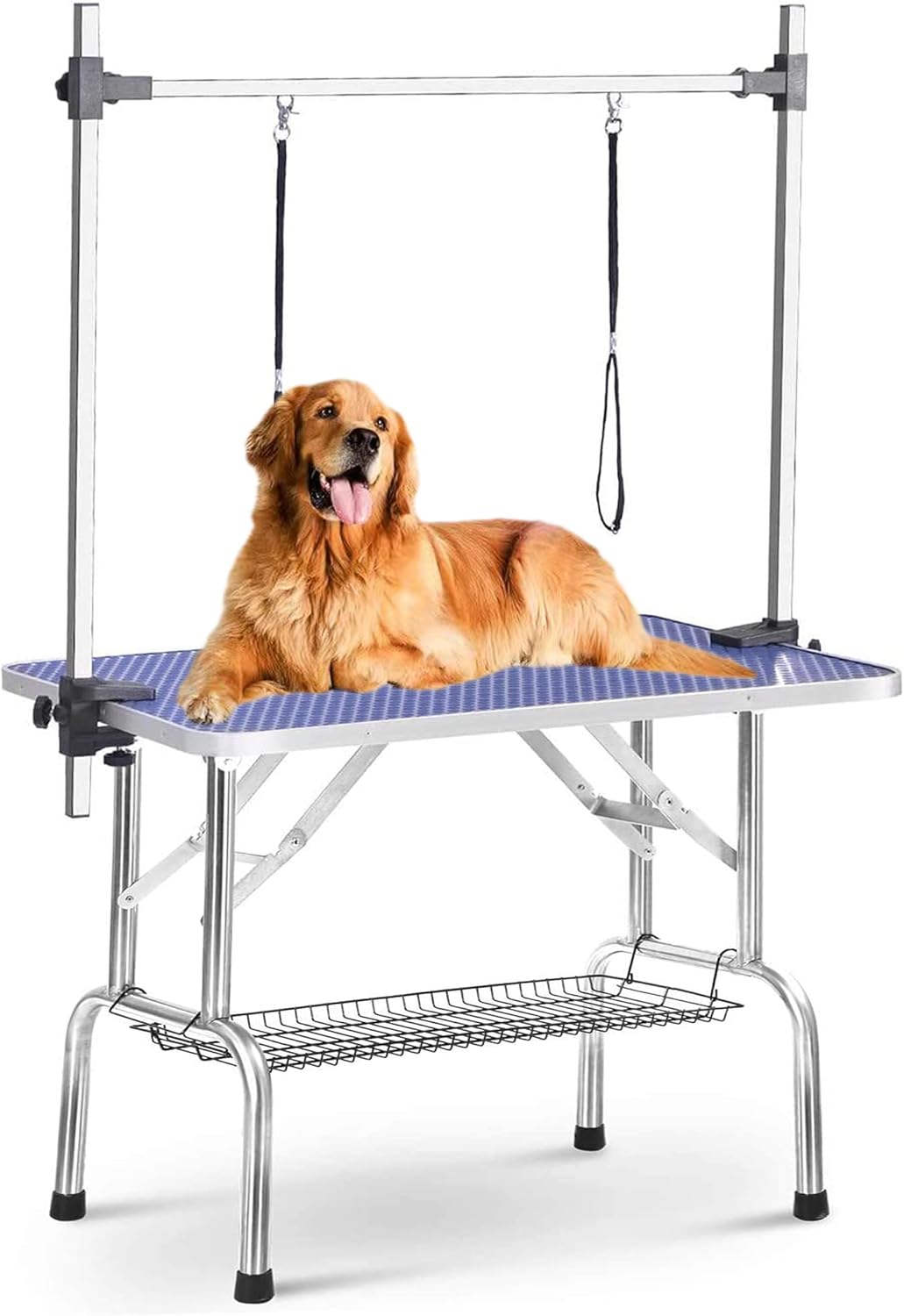 36'' Blue Foldable Dog Grooming Table with Iron Frame and Mesh Tray