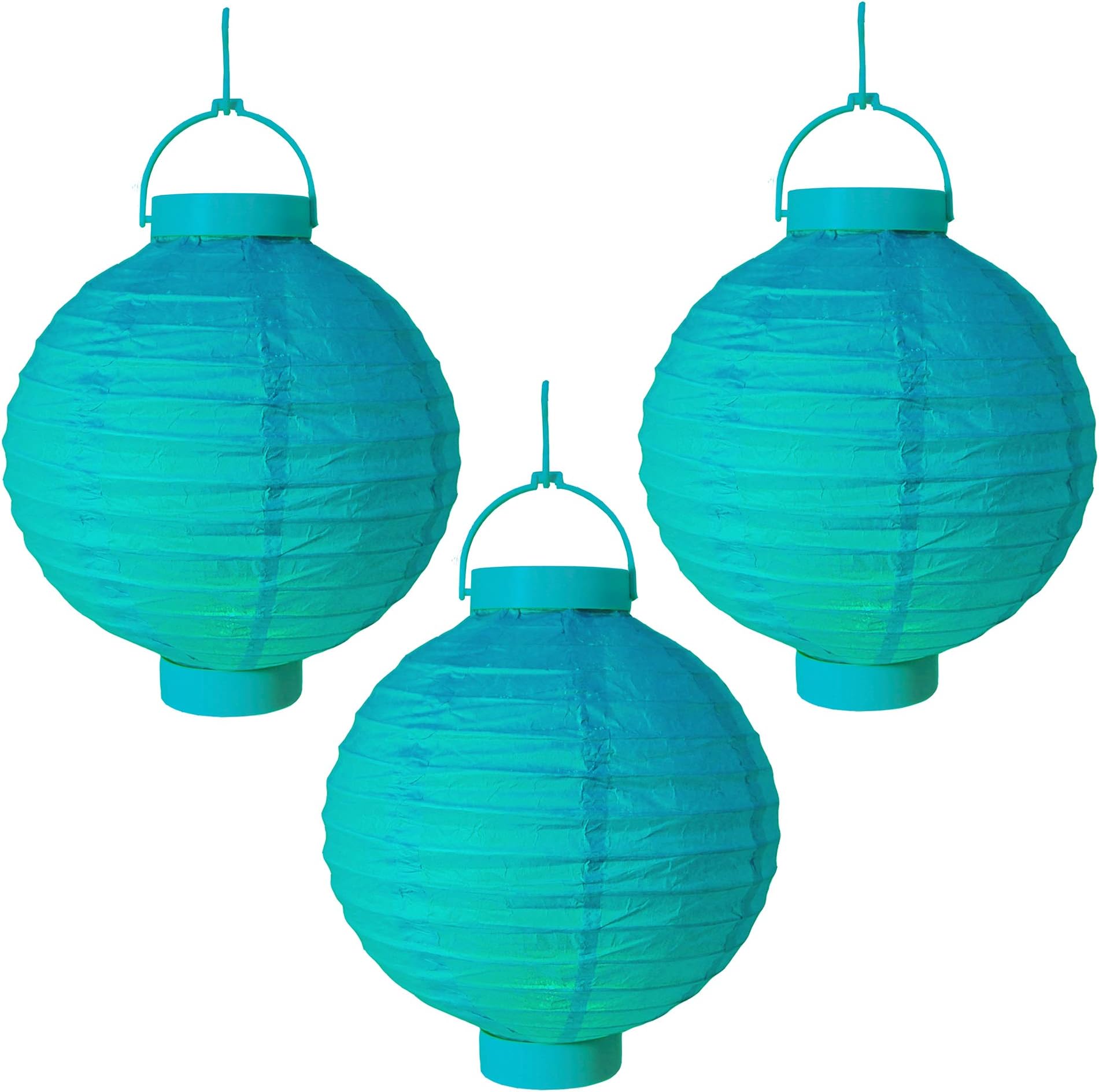 LumaBase Battery Operated Paper Lanterns - Turquoise, 8" Lanterns, 3 Count, 79503