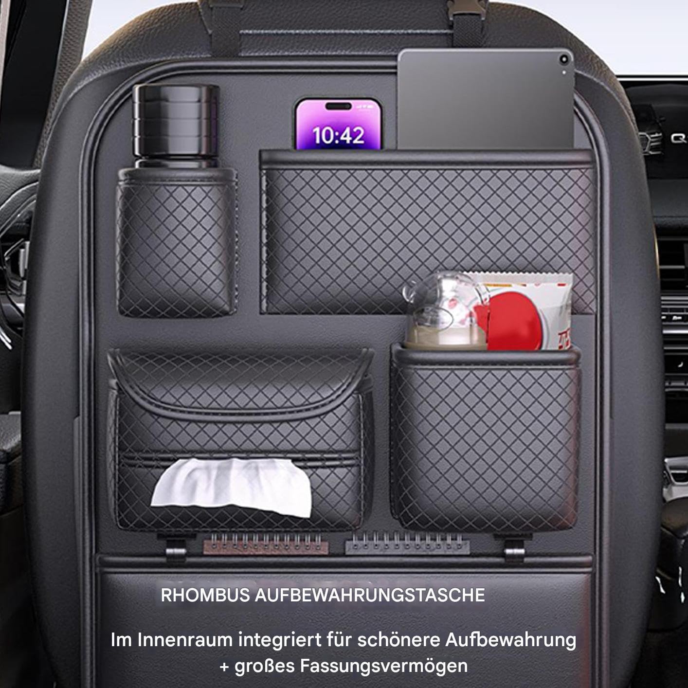 Organizzatore Per Sedile Posteriore 'Auto Portaoggetti Retro Auto con | Tasche Regolabili Risparmio Spazio per Bottiglia d'Acqua e Occhiali da Sole
