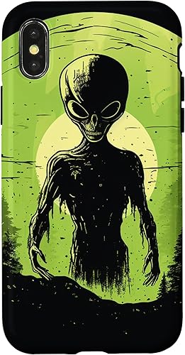 Vista 7 de iPhone 15 Pro Max Cute Green Alien Head UFO Space Face Alien Case