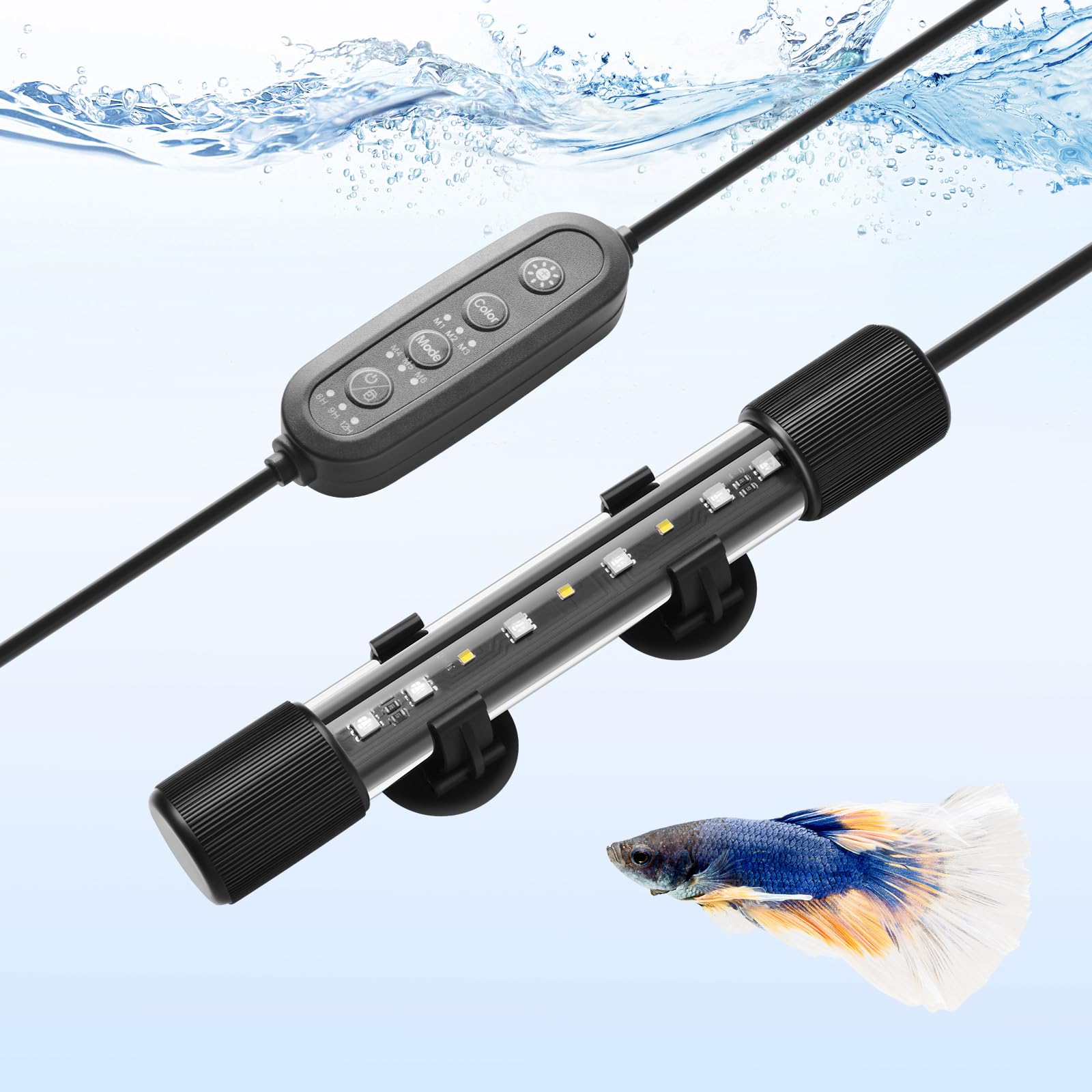 Pypabl Black 18Cm Submersible Aquarium Led Light, 24/7 Aquarium Lights With Full Spectrum Rgbw Leds, Ip68 Waterproof Fish Tank Light With Dimming, Timming And Color Adjustable