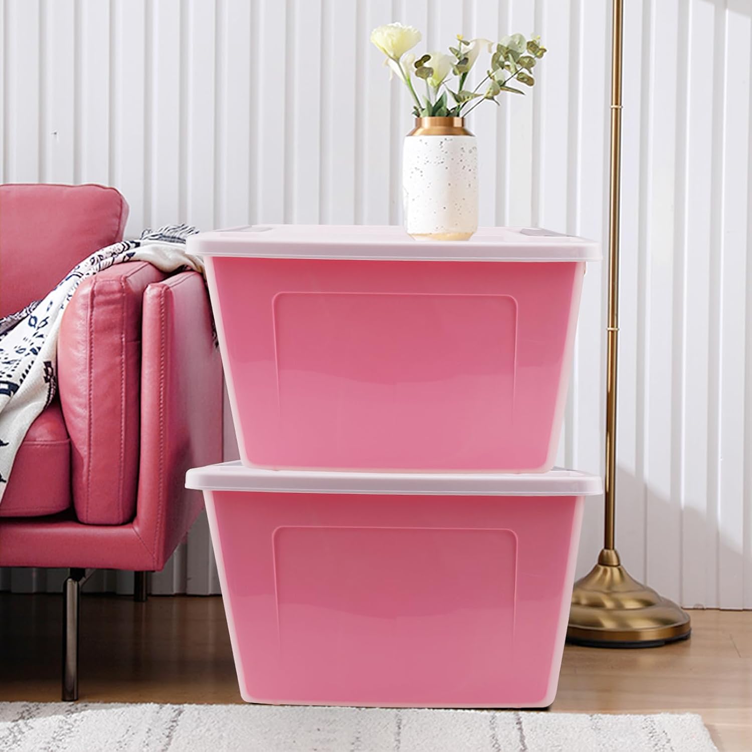 56 Quart Ultra Latch Box Large Storage Bins Waterproof Utility Tote Organizing Container Box with Buckle Lid Collapsible Clear Plastic Storage Box for Clothes and Bedding Pink - Image 5