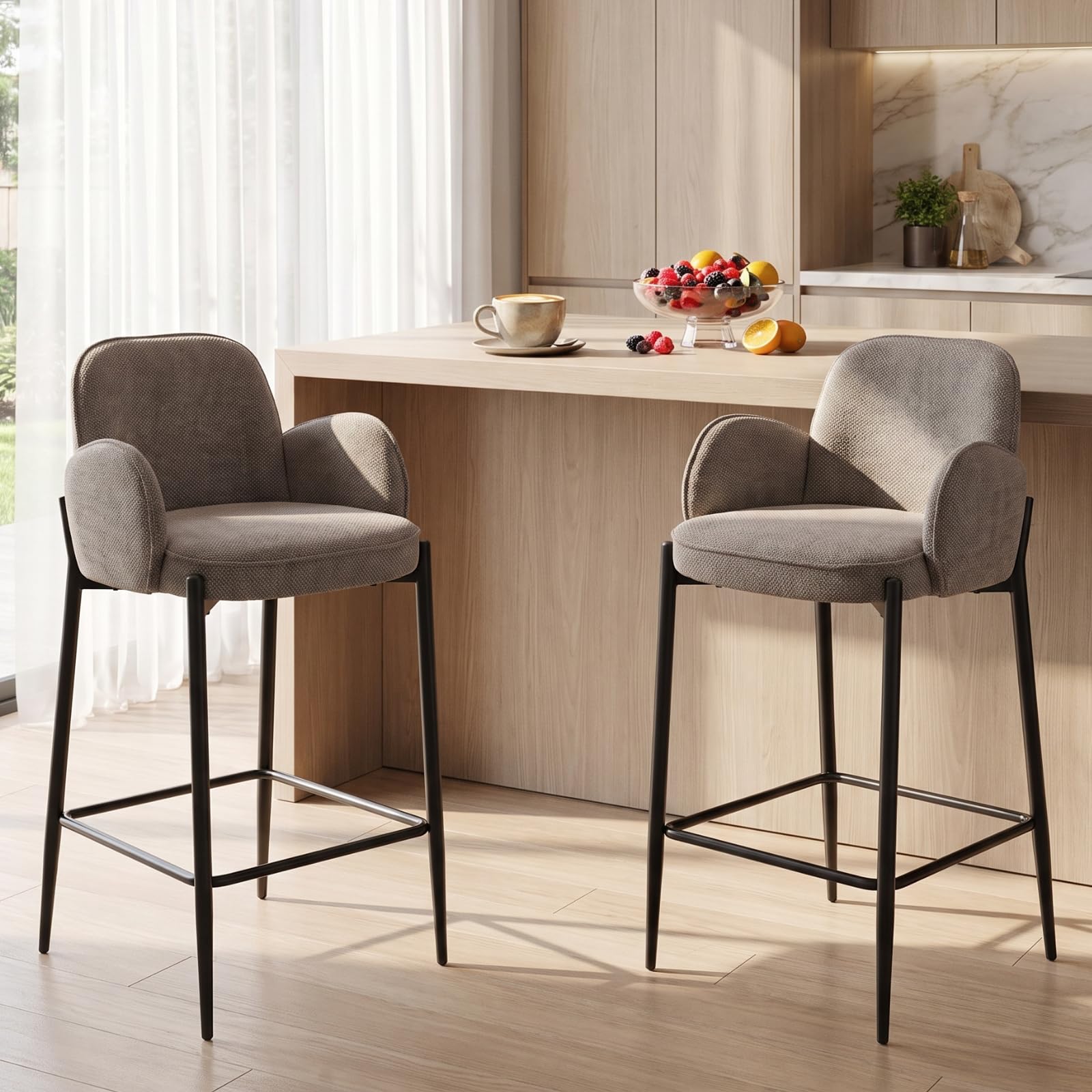 Ya-Home Juego de 2 Taburetes Altos de Cocina Patas Metal para Bar,Marrón