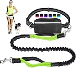 Mains Free Dog Leash for Running Walking Training Hiking, Bungee à double poignée réfléchissant, Pochette de distributeur de sacs de caca, Ceinture de taille réglable, Absorbation des chocs, Idéal pour les chiens moyens à grands, Noir/Téal