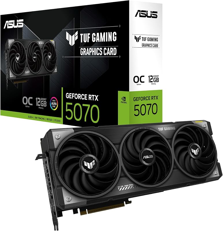 TUF Gaming GeForce RTX 5070 12GB GDDR7 OC Edition Gaming Graphics Card (PCIe 5.0, HDMI/DP 2.1, 3.125-slot, Military-Grade Components, Protective PCB Coating, axial-tech Fans)