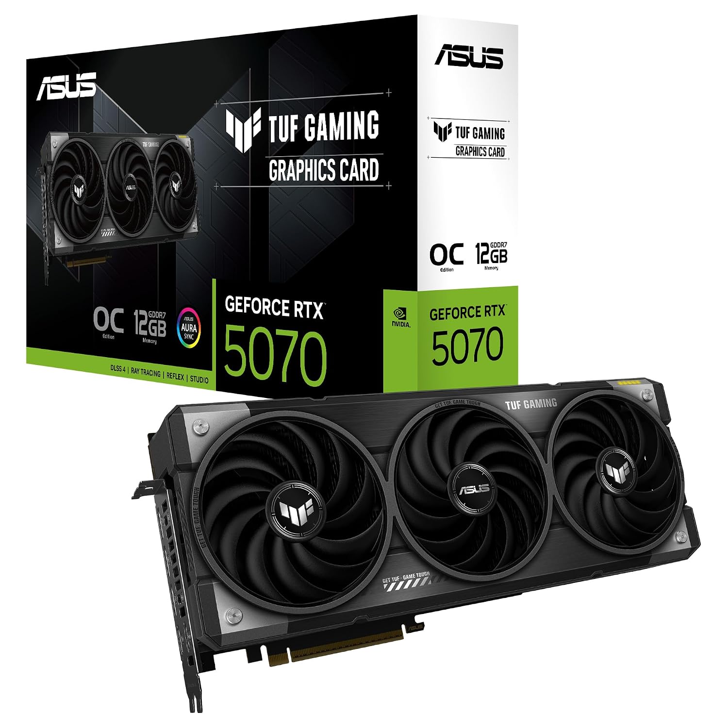 71oyApL5AxL._SL1500_ ASUS TUF Gaming GeForce RTX 5070 12GB GDDR7 OC Edition Gaming Graphics Card (PCIe 5.0, HDMI/DP 2.1, 3.125-slot, Military-Grade Components, Protective PCB Coating, axial-tech Fans)