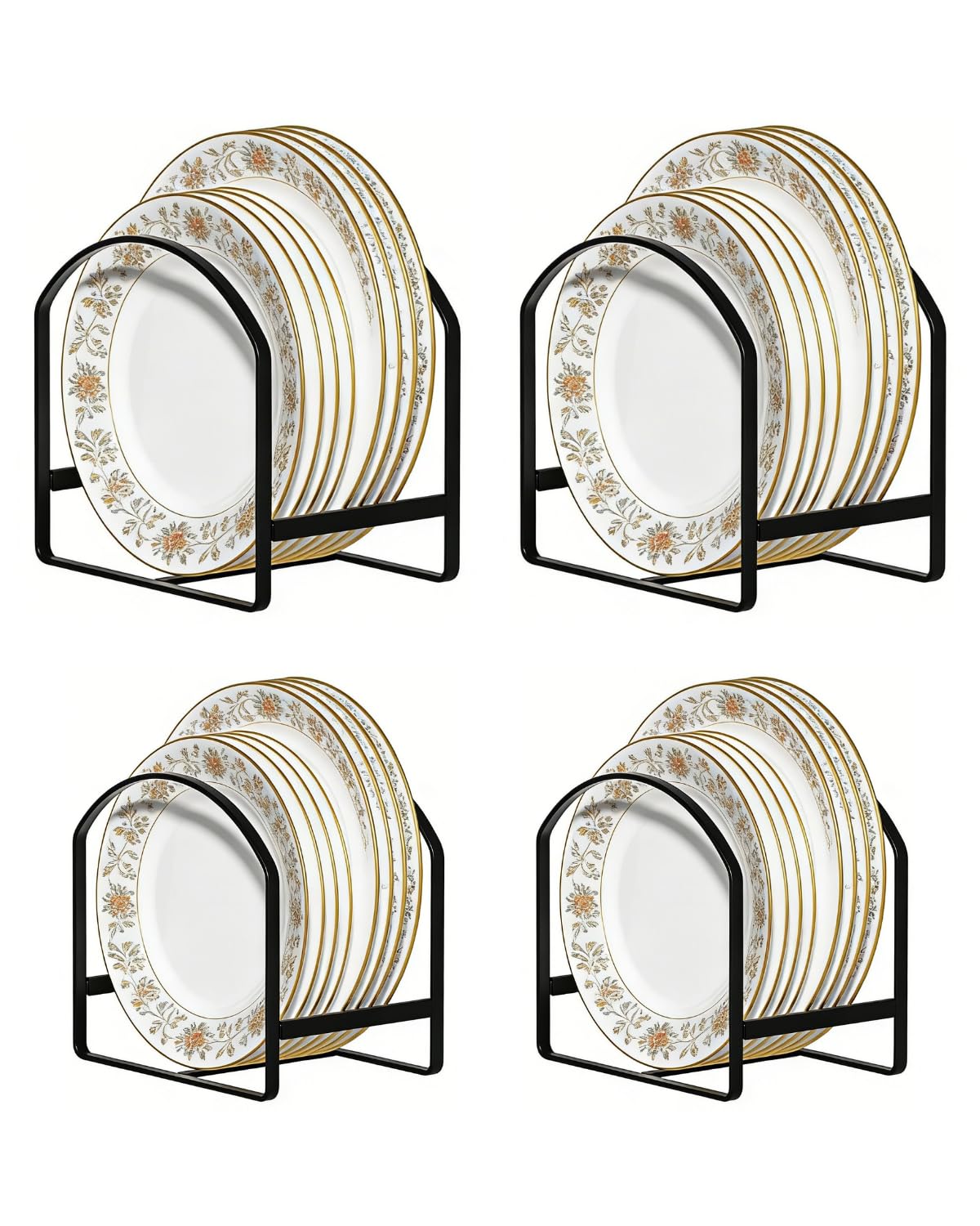 Photo 1 of 4 Pack Kitchen Plate Holder Organizer for Cabinet Space Saver Dinner Dish Plate Storage Rack Upright Dish Drying Racks Metal Dish Racks Stand for Cupboard and Countertop 2 Large 2 Small Black
