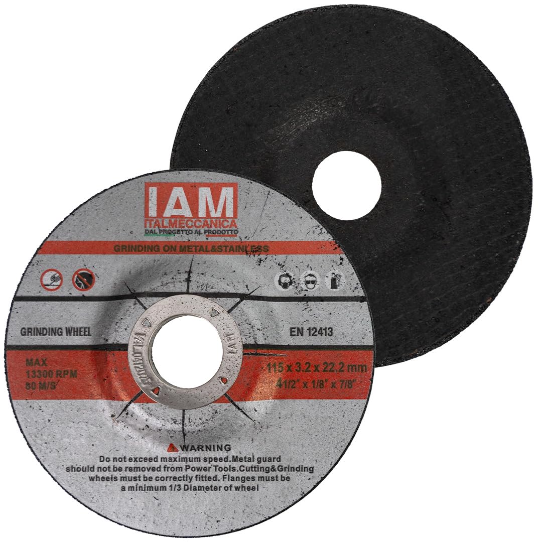 IAM Mola da Sbavo per Smerigliatrice Disco Abrasivo per Levigatura Metallo e Acciaio | Ossido di Alluminio con Rinforzo in Fibra di Vetro Alta Asportazione per Sbavatura e Saldature 115x3,2x22 | 50Pz