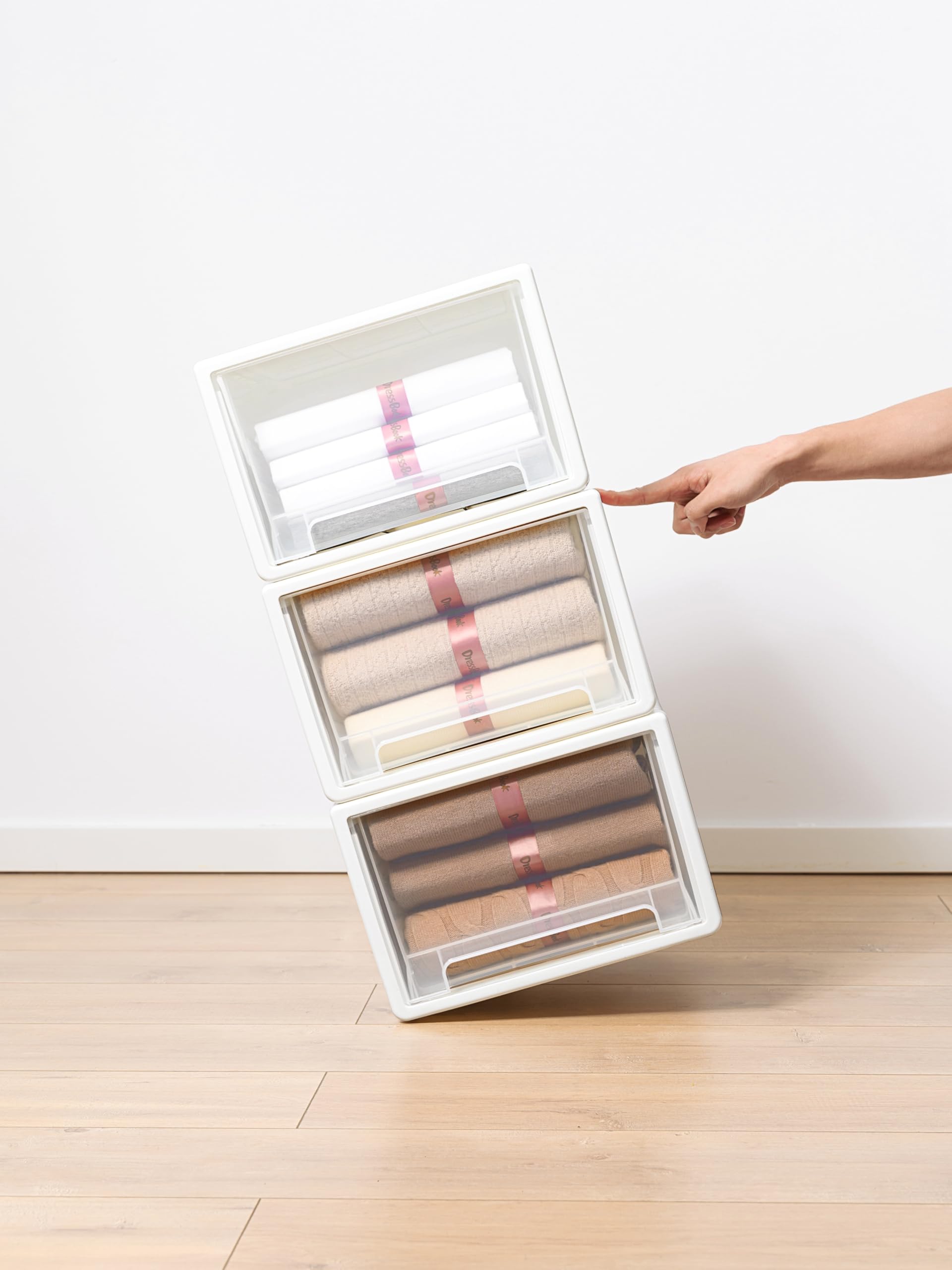 Cetomo 30L*3 Cajones de Almacenamiento de Plástico, Organizadores para Escritorio de Oficina, Caja de Almacenamiento, Torre Apilable para Cosméticos, Resistente, Blanco, Transparente, 30L-3 Unidades