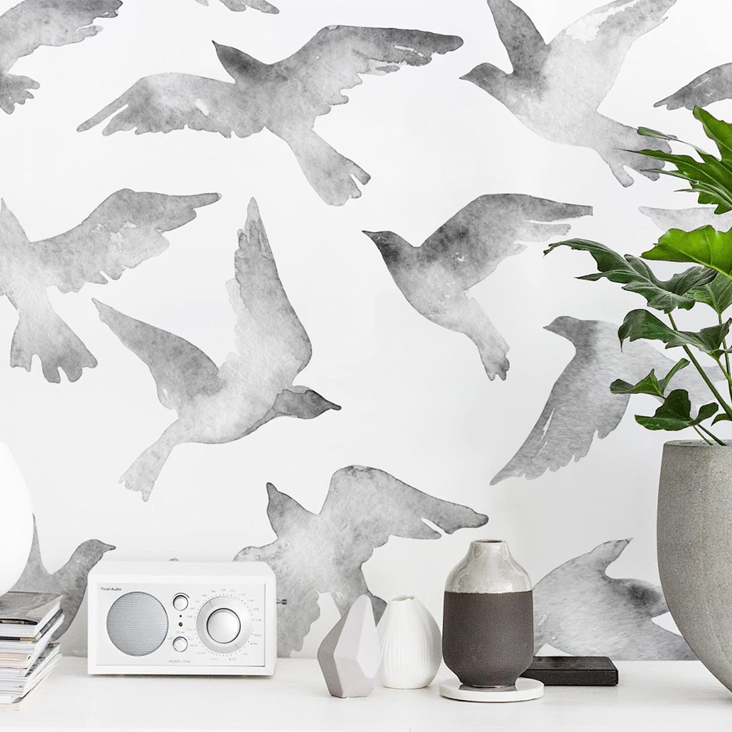Papier peint oiseaux abstraits pour salon et chambre moderne
