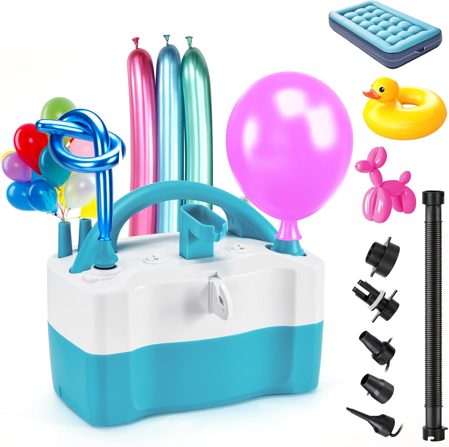 AGPTEK Electric Air Balloon Pump, 110V 600W Rose Red Portable Dual Nozzle InflatorBlower for Party Decoration