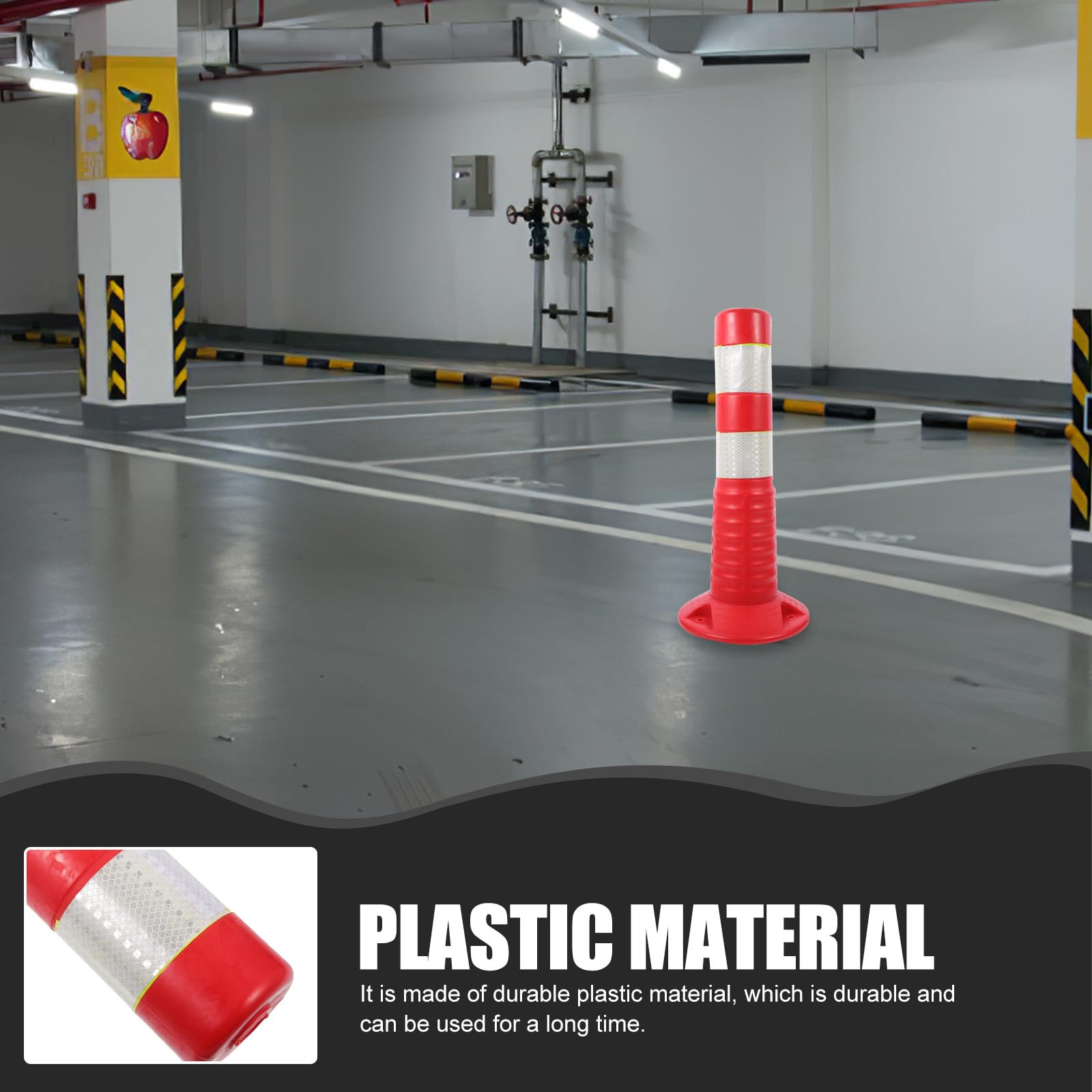 SHINEOFI Columna de Barricada Reflectante Elástica 450 Mm, Barrera de Seguridad Vial para Estacionamientos y Carreteras, Poste Resistente para Control de Tráfico y Delimitación