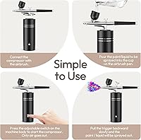 Vista 9 de Kit de aerógrafo con compresor 30PSI pistola de aerógrafo portátil recargable de mano inalámbrico cepillo de aire para uñas, arte, pintura, Negro