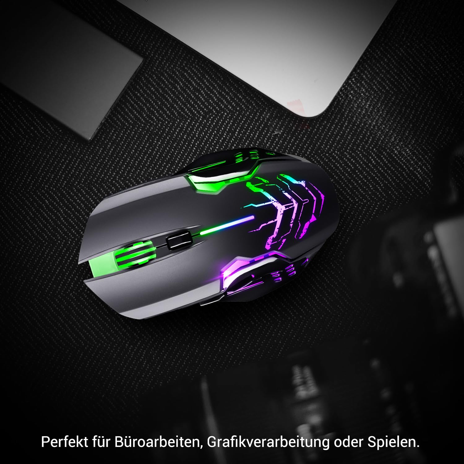 Defender® Katana - Ratón inalámbrico para gaming, clics silenciosos, 5 botones programables, iluminación RGB (on/off), hasta 240 horas de duración de la batería - Ratón inalámbrico gamer para PC, Mac,