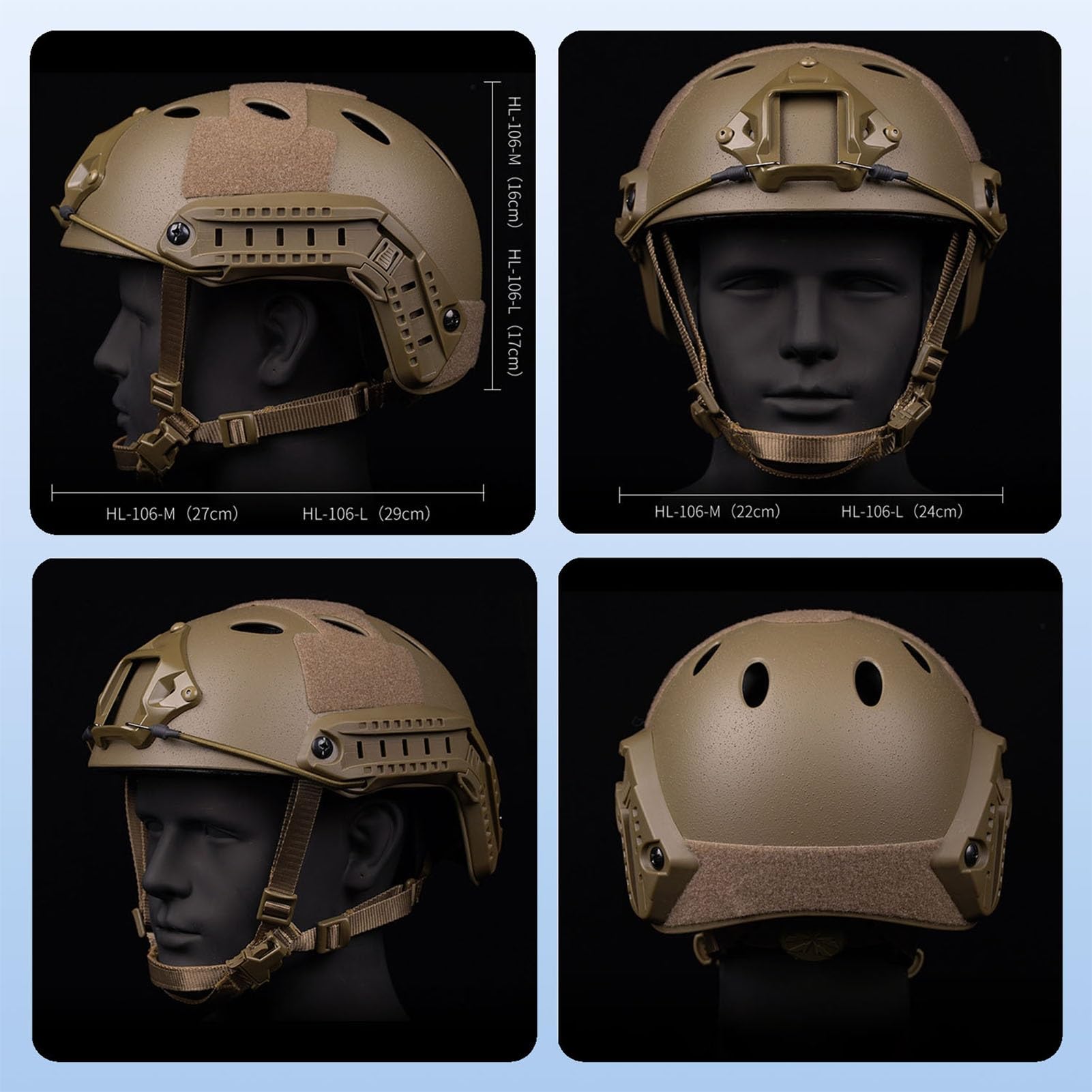 Casco Tattico Fast con Supporto NVG, Guide Laterali e Sistema Modulare, Design Leggero e Traspirante per Addestramento Airsoft, Paintball e Sopravvivenza