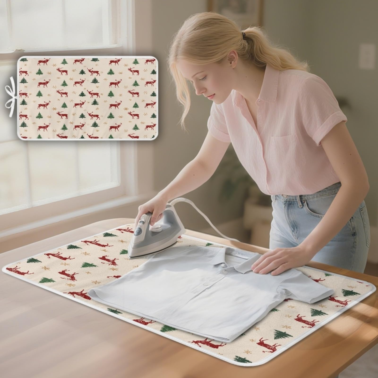 Bügelmatte Rote Weihnachtsrenniere Bügeleinlage Faltbares Hitzebeständig Waschbar Bügelauflage für Tisch und andere Oberflächen Bügelbrett Unterlage rutschfeste Bügeldecke 80x50cm (2 Stück)