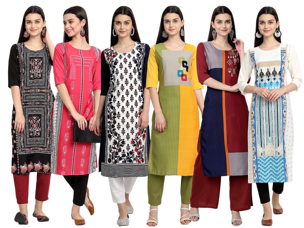 Tee Projekt Printed Crepe Kurti For Women Ll Modern Kurtis: For The Trendy You (Pack Of 6)