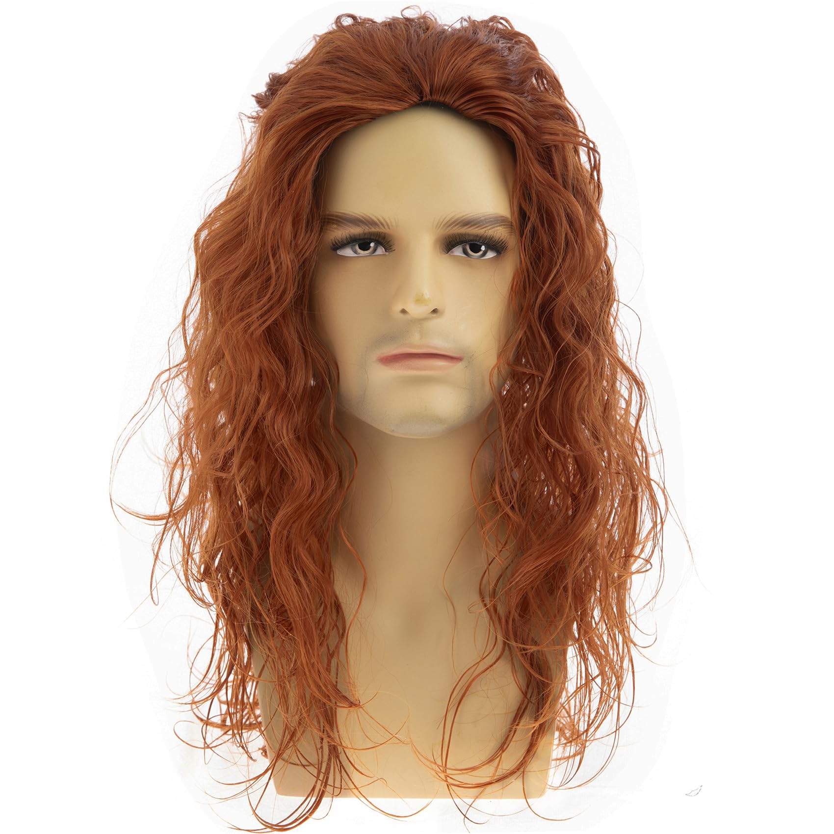 Baruisi Long Curly Wavy Orange Wigs for Men Synthetic Natural Party Halloween Cosplay Hair Wig