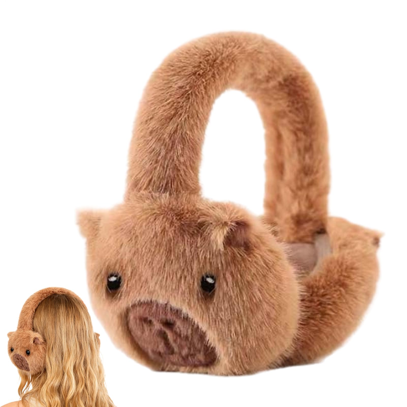 Orejeras de felpa Capybara, orejeras de invierno para niñas y niños, calentadores de orejas plegables, calentador térmico para exteriores, escuela, esquí, correr, viajes, camping