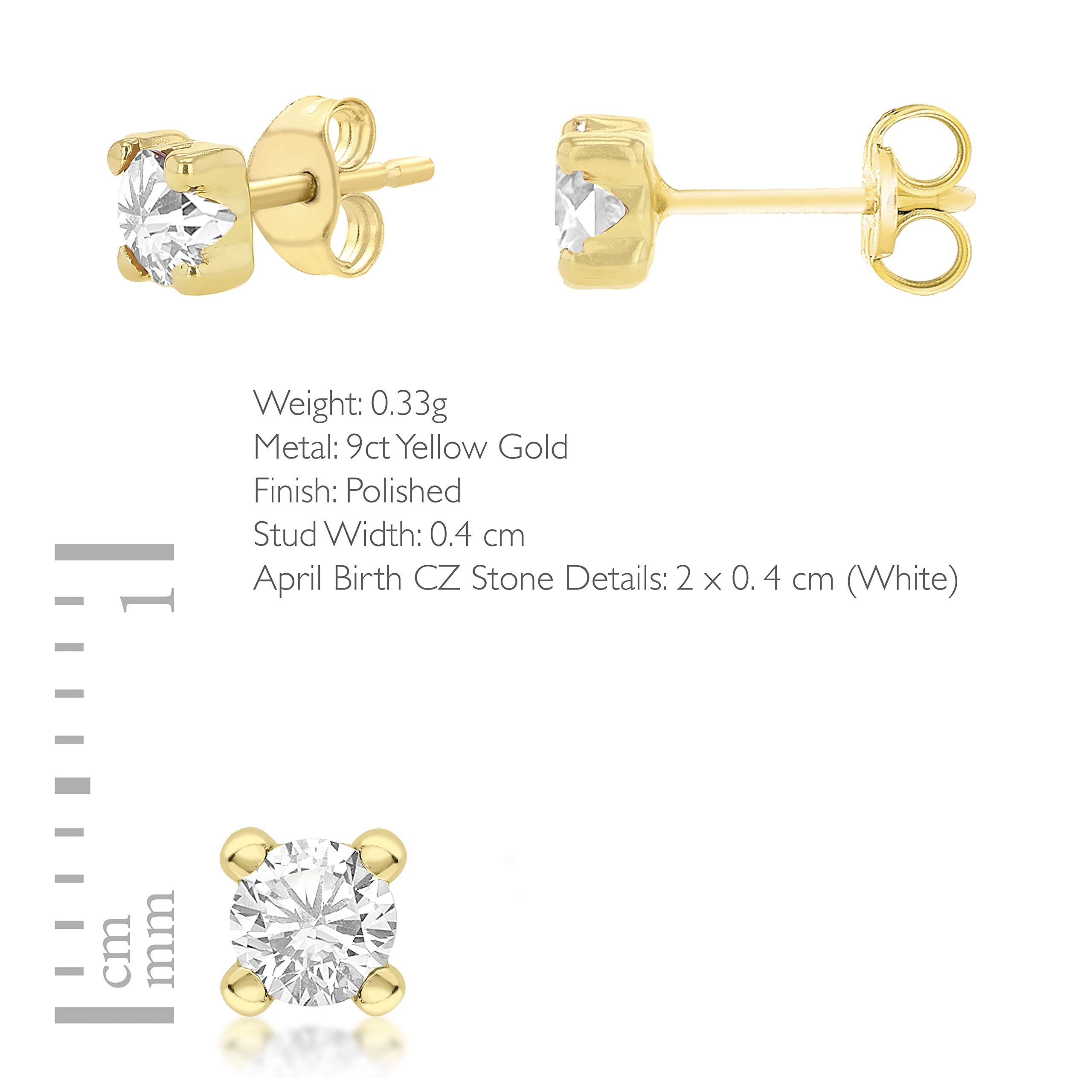 Carissima Gold da donna, oro giallo da 9 kt, 4 mm con zirconi, orecchino a bottone con pietra portafortuna