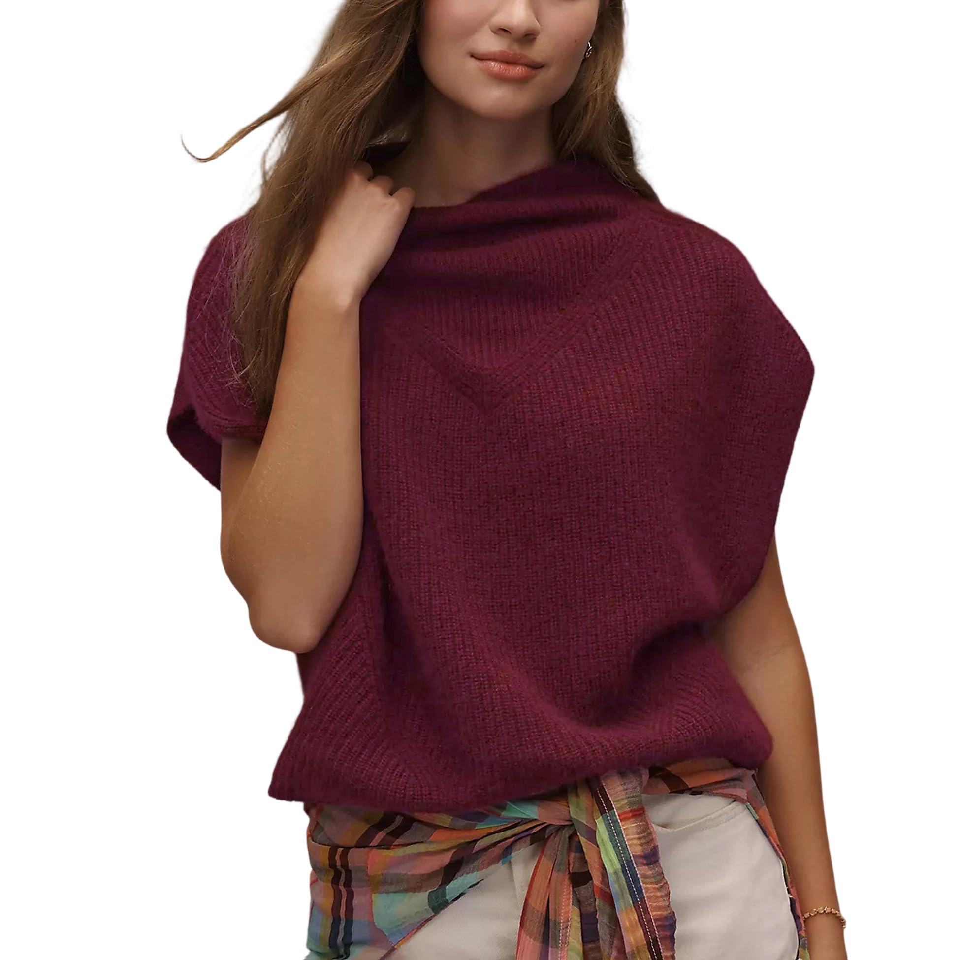 Women Mock Neck Sleeveless Sweater Vest Oversized Ribbed Knit Pullover Fall Casual Business Tank Top