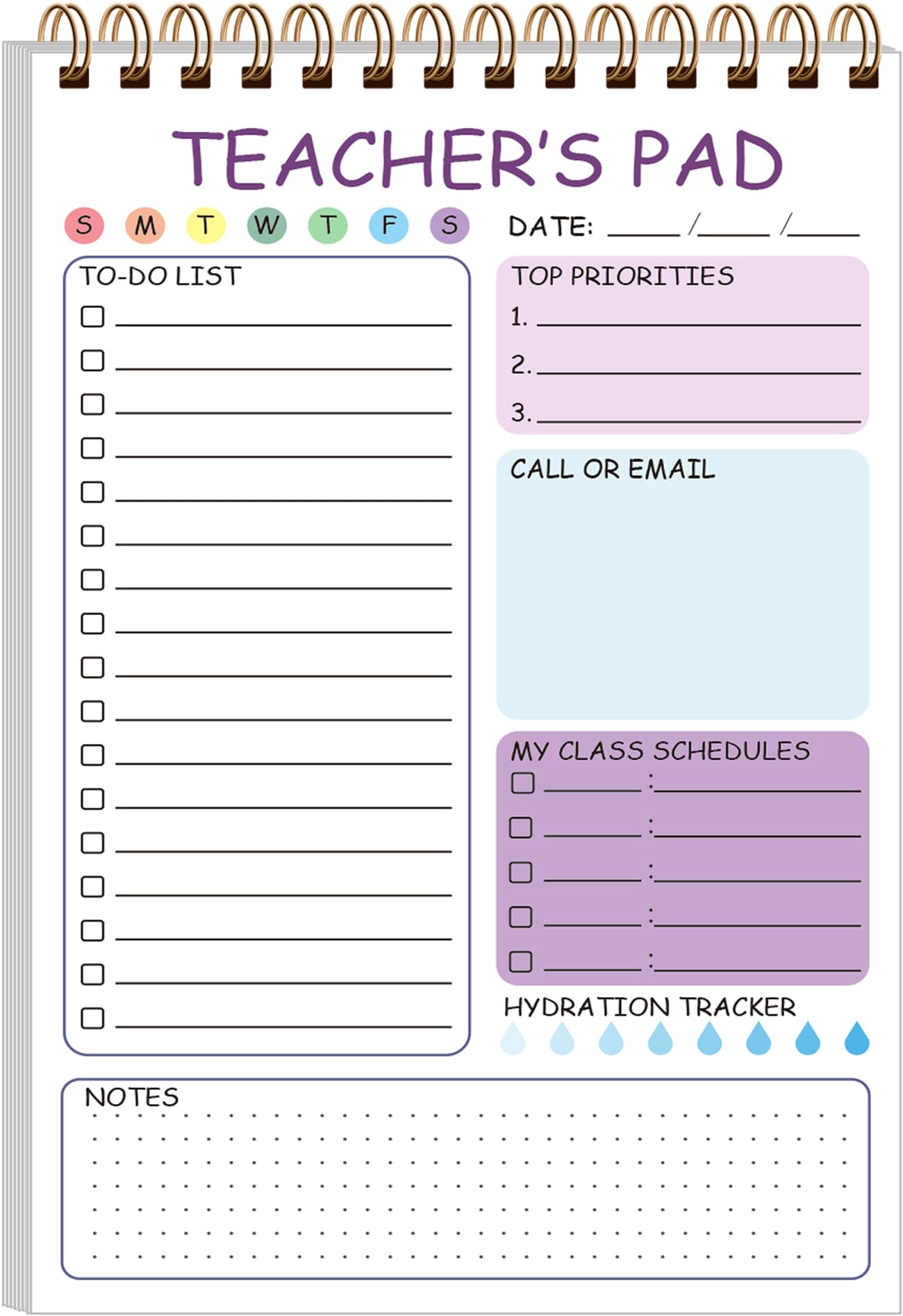 Tuun Fuplan Teacher Notepad - Teacher To Do List Notepad, Spiral Checklist Notebook Organizer for Teachers Notes Task Appointment, Teacher