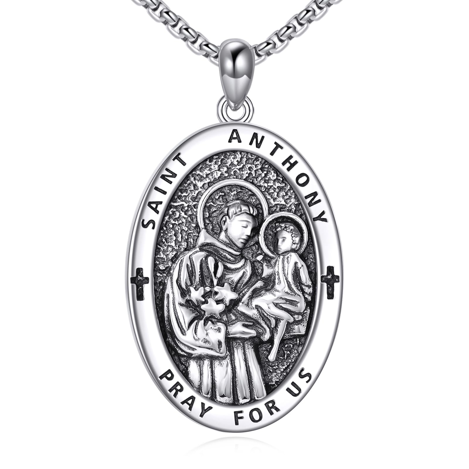 LWQQWL Saint Jude/Michael/Muerte/Benedict/Mary/Dymphna Necklace for Men Sterling Silver Pendant Necklaces Prtotect Jewelry Gifts for Men Women
