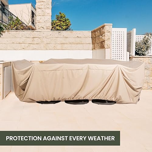 Miniatura 7 de Hanover Funda rectangular grande para muebles de comedor de 9 piezas, impermeable, resistente a la intemperie, 130 pulgadas de largo x 106.3