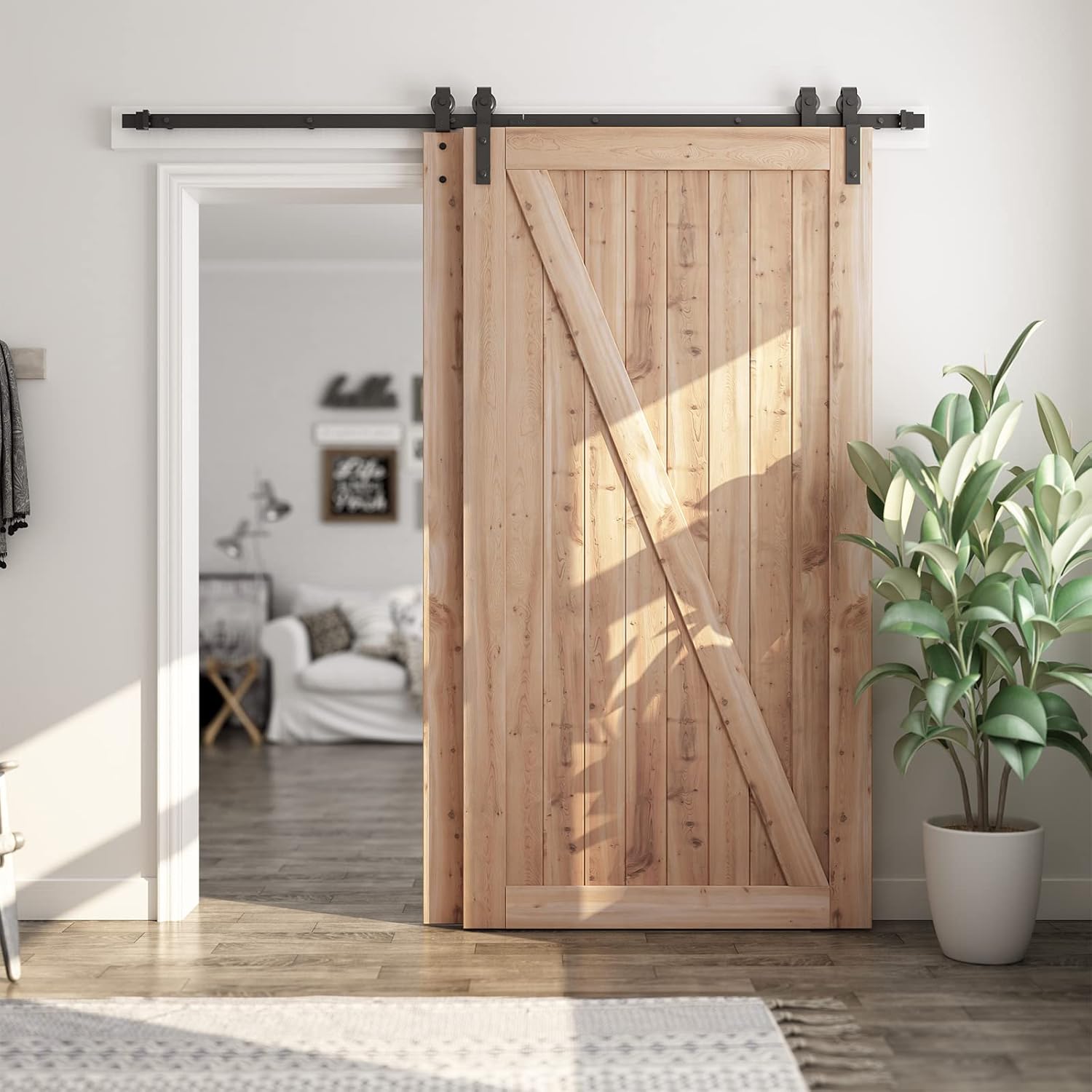 smartstandard 7.5 feet bypass sliding barn door hardware kit - for double wooden doors-single track - smoothly & quietly - easy to install-fit 78" opening