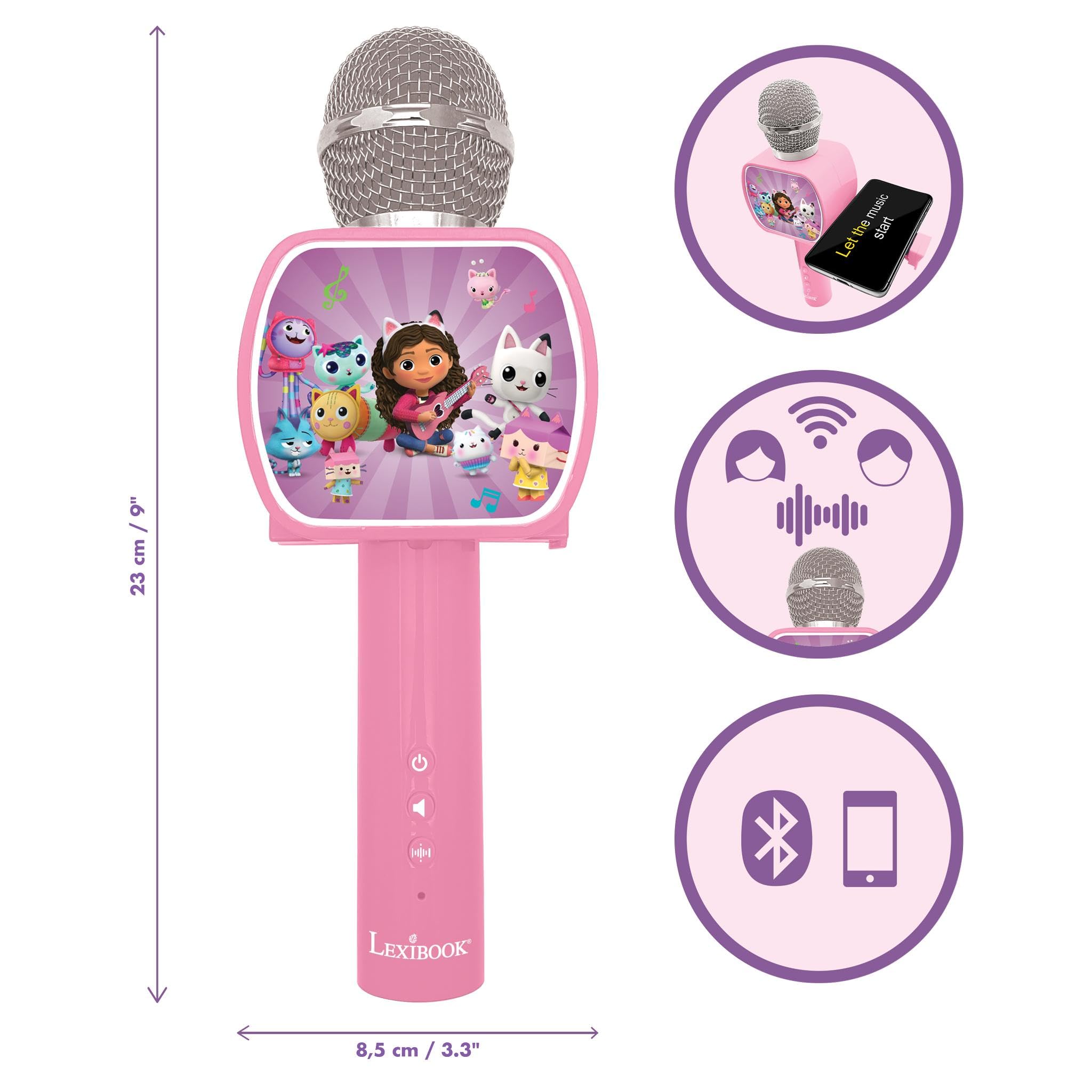 Lexibook, Gabby's Dollhouse, Bluetooth® Microphone with voice change function, Built-in speaker, Phone holder included, Pink - Image 2