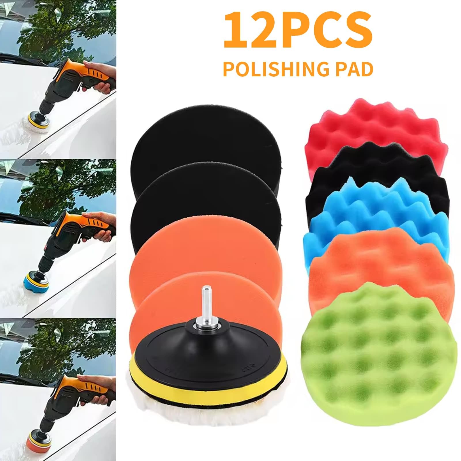 10 Piece Car Polishing Pad Kit - 3/4/5/6 Inch Sponge & Wool Buffing Pads With Drill Adapter