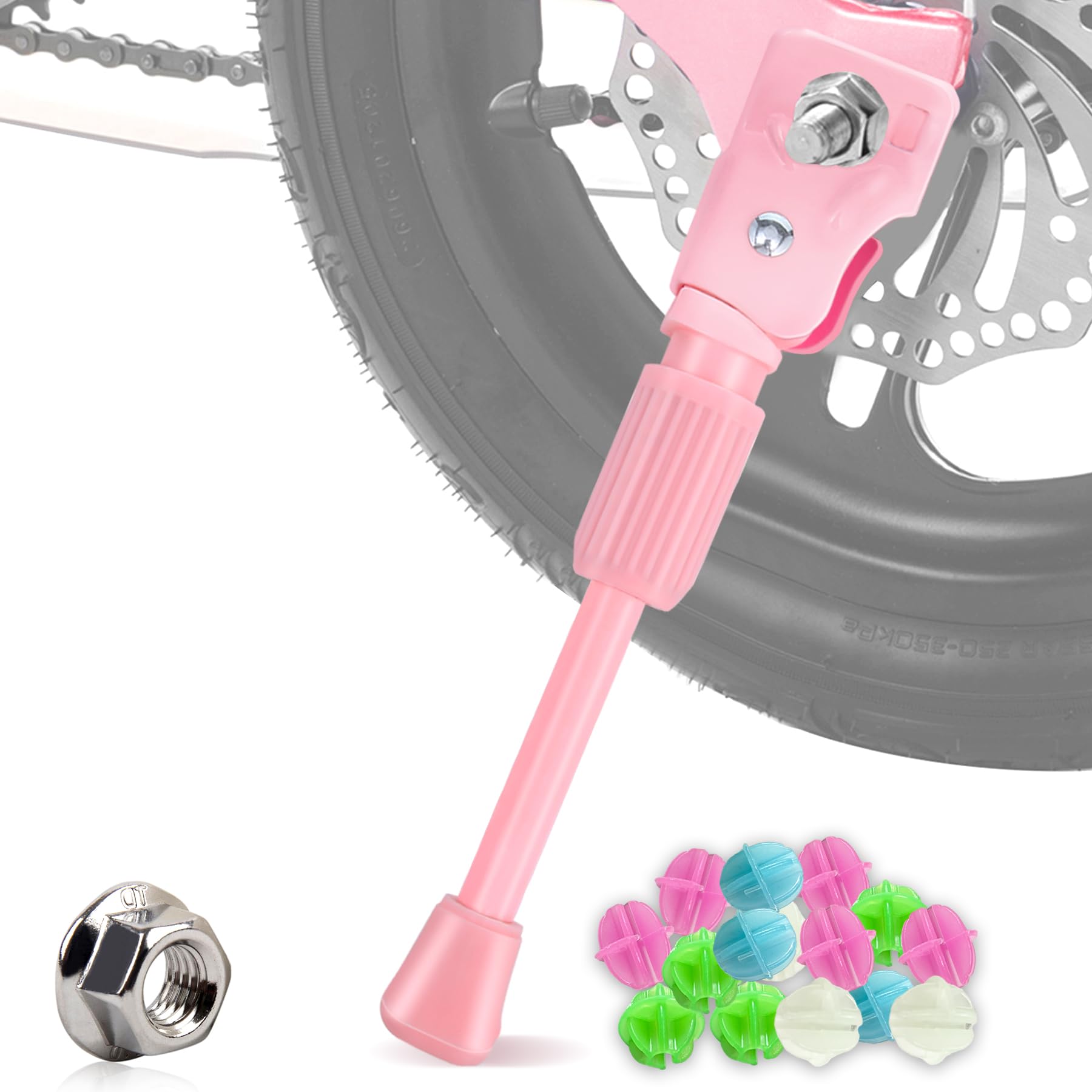 LEICHTEN Kids Bike Kickstand for 14 Inch Wheel Children's Bicycle Single-Side Kick Stand Rear Mount Bikes Support Racks Pink for Girls and Boys Bike