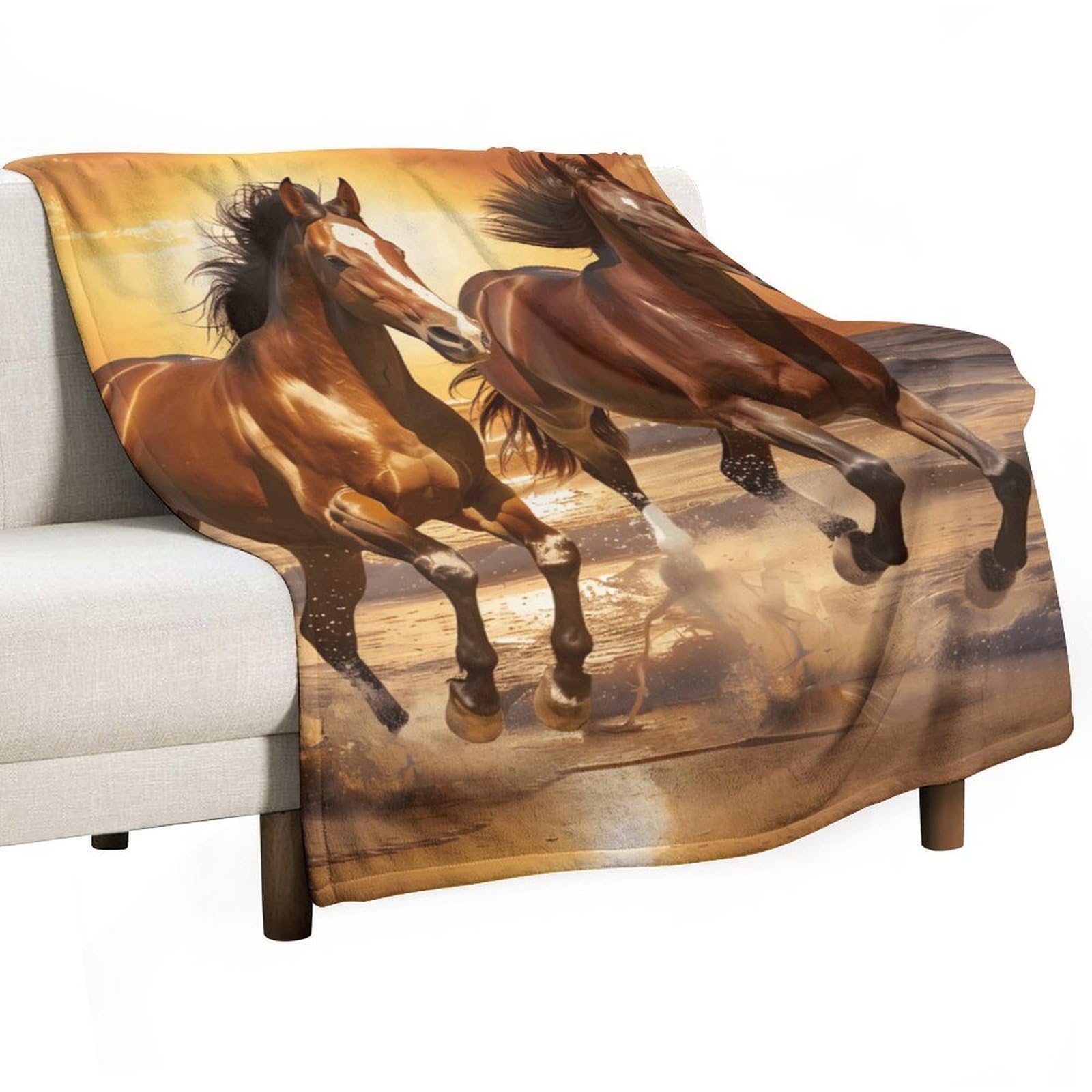 Cgsbngha Style Wild Horses Running On The Beach Flannel Fleece Blanket Lightweight Soft Throw Blankets For Sofa Couch Bed Chair
