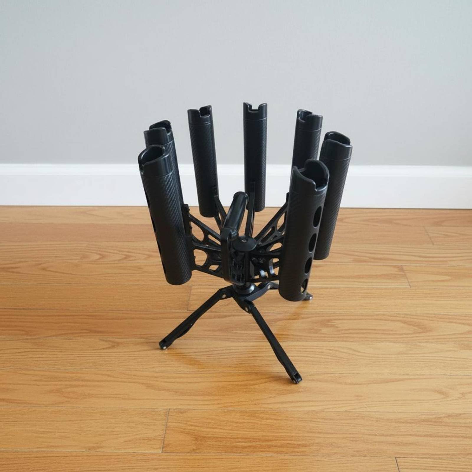 harayaa Soporte para Cañas de Pescar con Estructura Metálica Robusta Portacañas Vertical de 7 Ranuras Rotación Fluida para Facilitar el Uso Apto para Almacenamiento Doméstico Garaje de Herramientas
