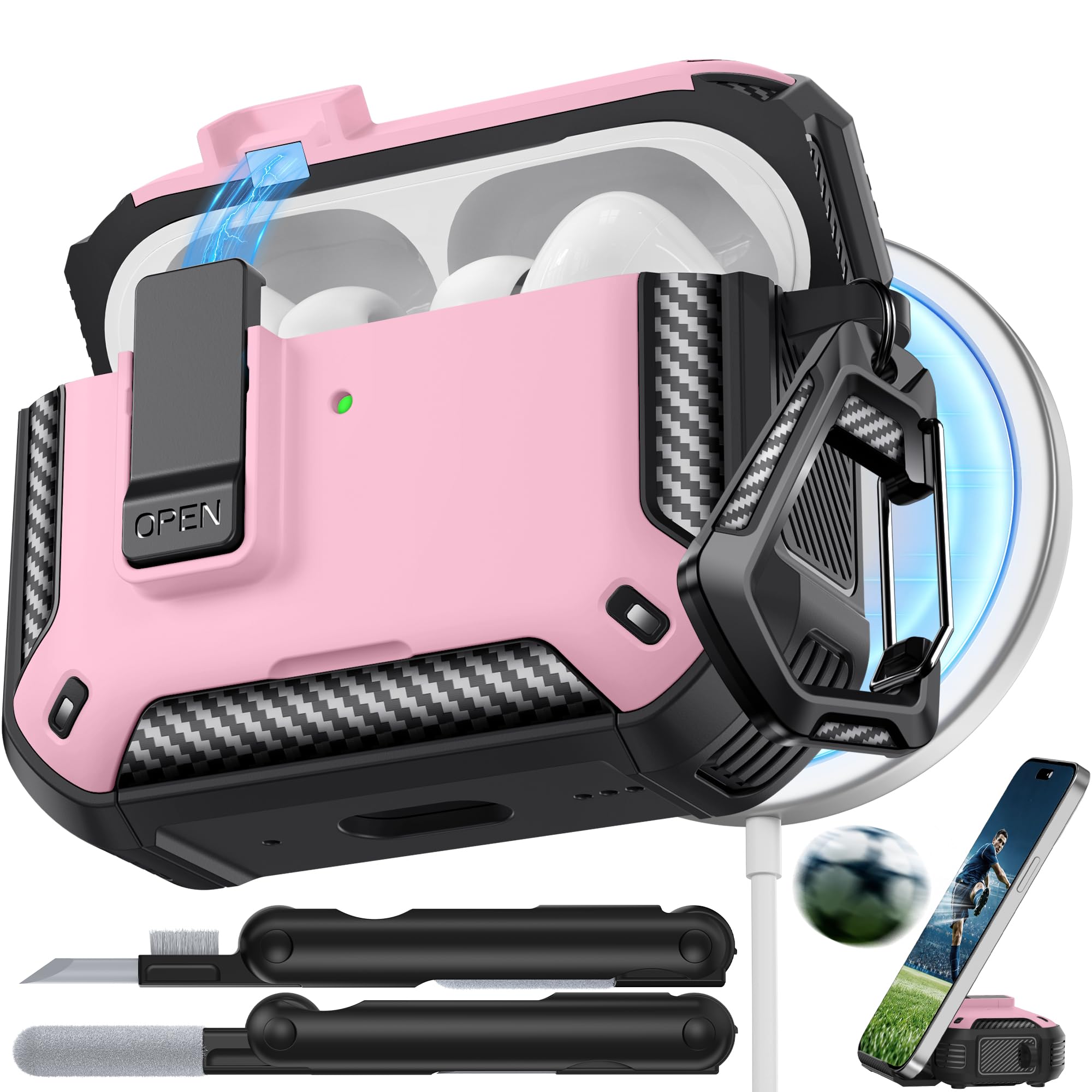 for AirPods Pro 3 Case (2025 New) with Secure Lock &amp; Phone Stand, Compatible with Compatible with MagSafe, for Airpods Pro 3rd Generation Cover for Men Women, Includes Cleaner &amp; Keychain