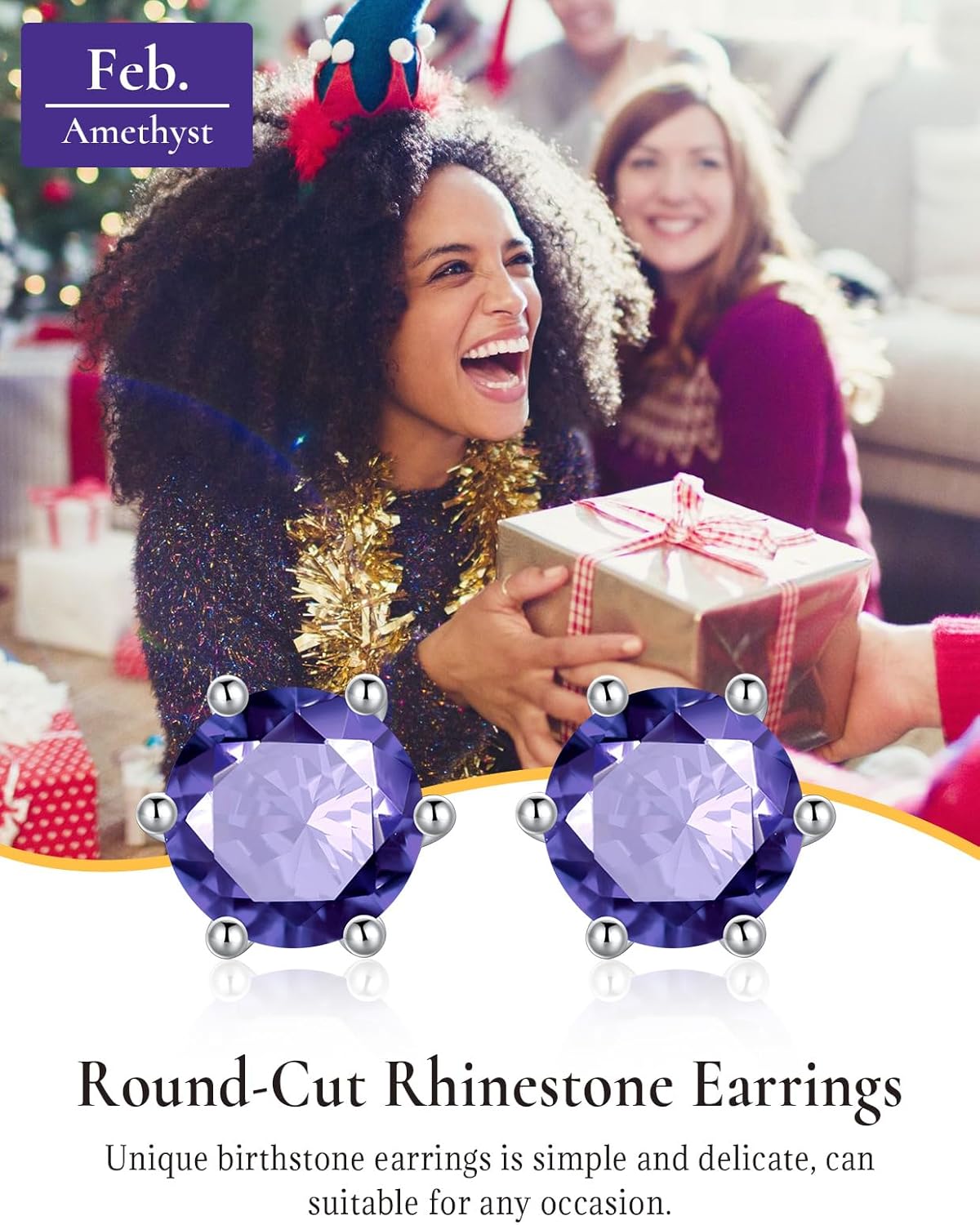 SILVERCUTE 925 Sterling Silver 2ct Birthstone Stud Earrings,Hypoallergenic Round/Heart/Square Birthstone Earrings for Women Birthday Christmas Jewelry