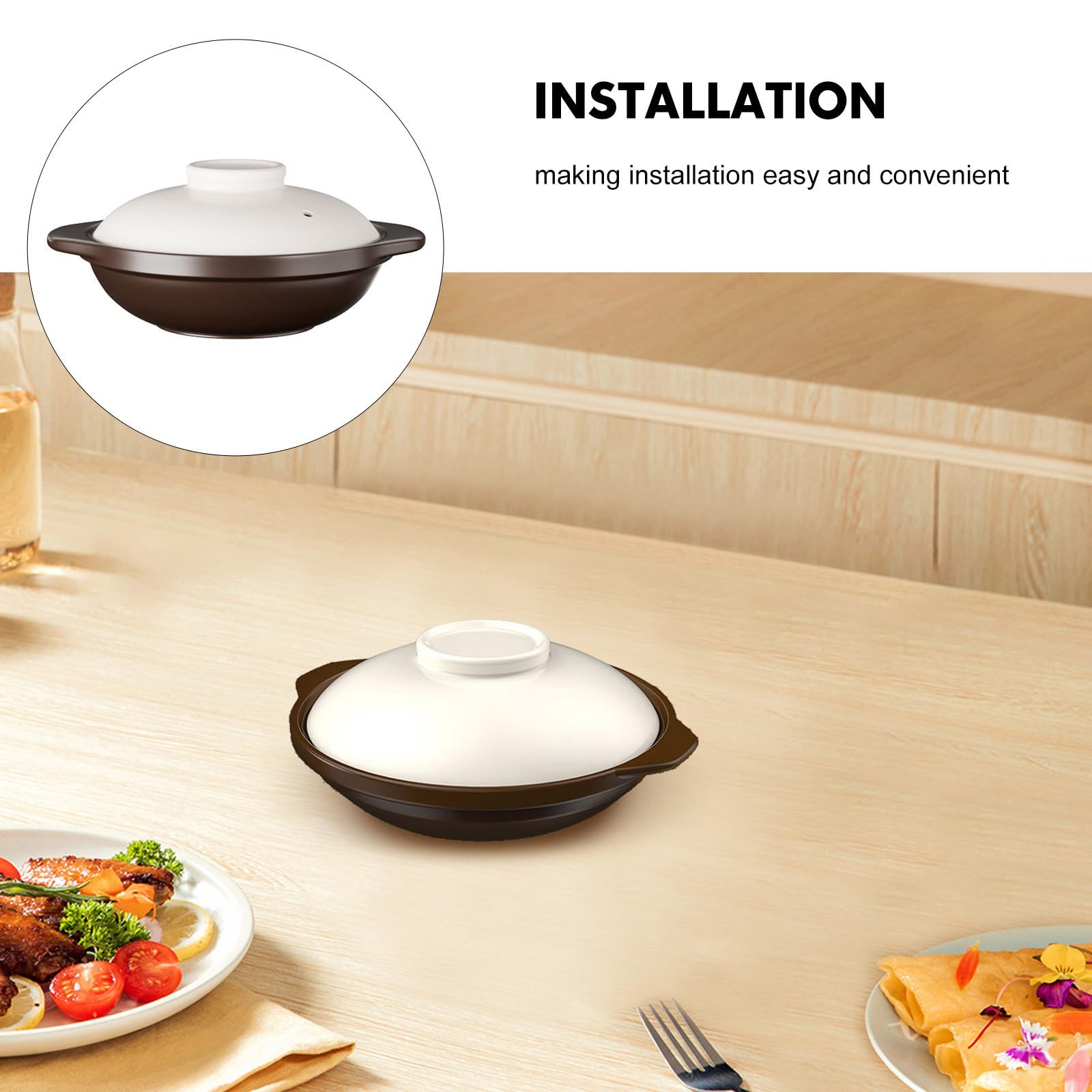 Pentola in Argilla da 1,4 Quart per Cucinare Riso e Zuppe con Distribuzione Uniforme del Calore e Facile da Pulire, Elegante e Decorativa per Ricette Asiatiche