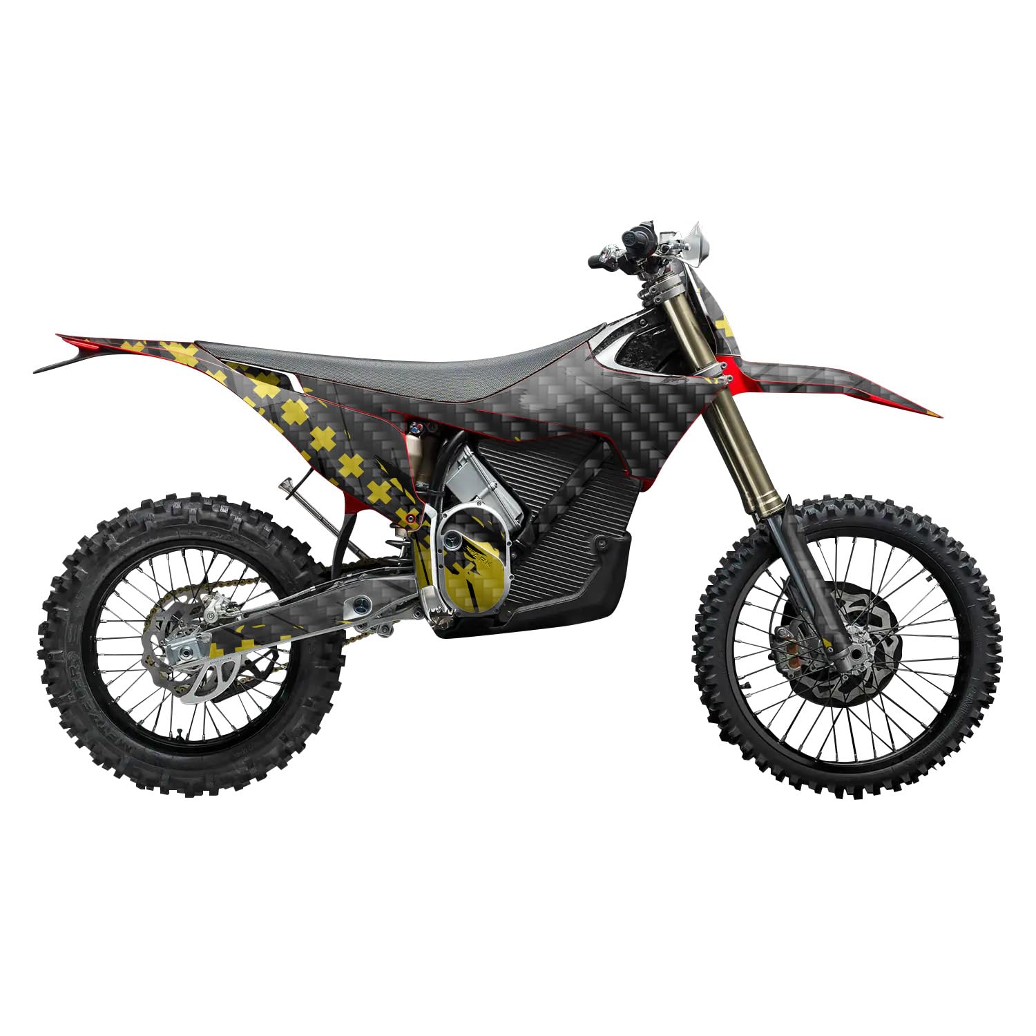 Carbon Fiber Stark Varg MX 2023-2025 Graphics Kit Wrap - Grunge Cross Yellow - Varg MX Skin - Premium 3M Vinyl Protective Wrap Decal Cover - Easy to Apply | Crafted in The USA by MightySkins
