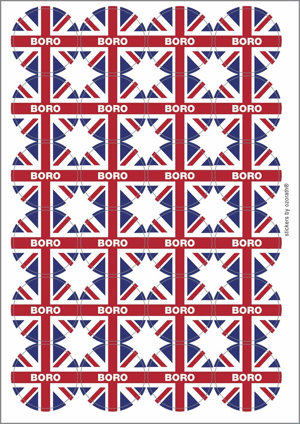 Boro Union Jack Circular Matt Paper Stickers A4 Sheet of 24 (Each Sticker is 45mm Diameter)