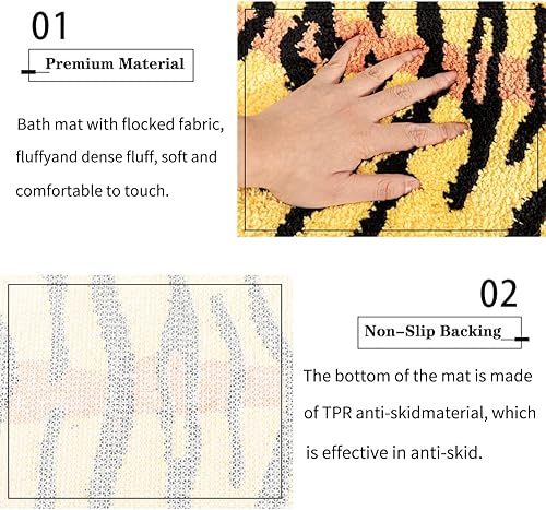 Miniatura 4 de ZSCYD-yingda1992 Tapete de baño con forma de tigre para baño, tapete de baño con dibujos animados de tigre amarillo, antideslizante, absorbente,