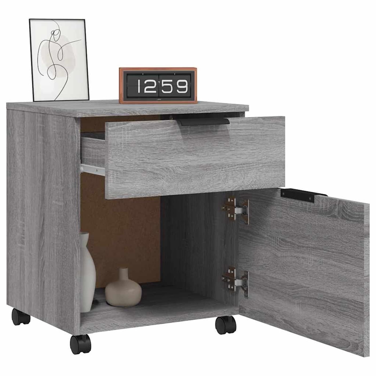 Mobiler Aktenschrank mit feststellbaren Rollen Grau Sonoma 45x38x54 cm Holzwerkstoff Büroorganisation