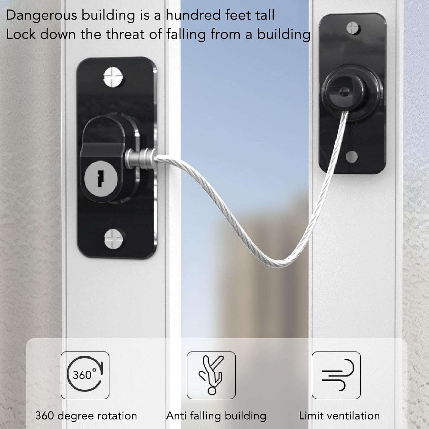 Child Safety Lock, 360 Degree Rotatable Multifunctional Window Protection Lock Plastic Nontrace Adhesive Fine Design for Baby Room for Cabinet (Black)