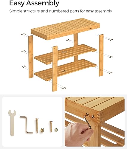 Miniatura 8 de SONGMICS Banco Estante para Zapatos, Organizador de Almacenamiento de Zapatos de Bambú de 3 Niveles, Banco de Entrada, Soporta Hasta 286 lb, 11.3 x