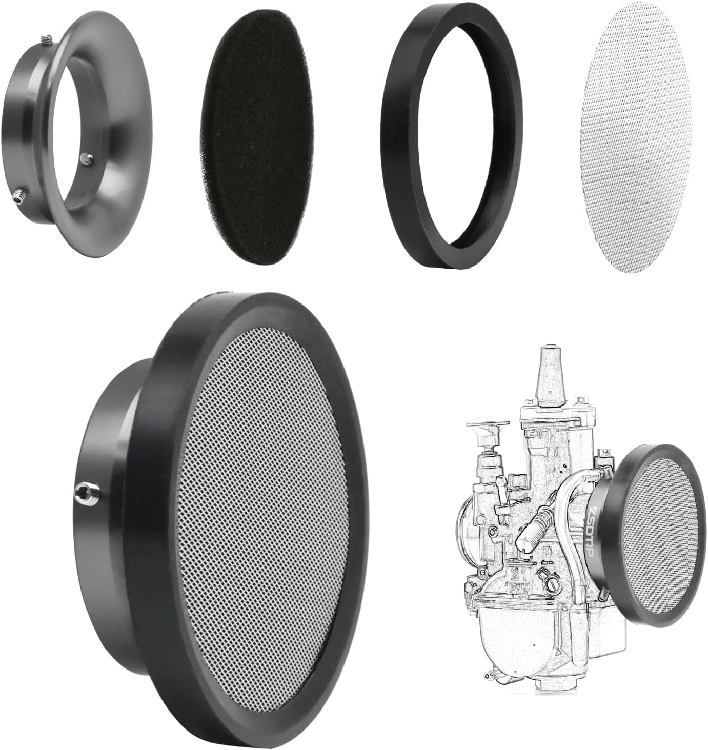 Carburetor Carb Velocity Stack Air Filter Cleaner Modified Trumpet Aluminum Alloy with Sponge Filter Steel Mesh for PWK 21-30mm Short Fast Intake Suggest for Small Displacement (Titan, 50mm)