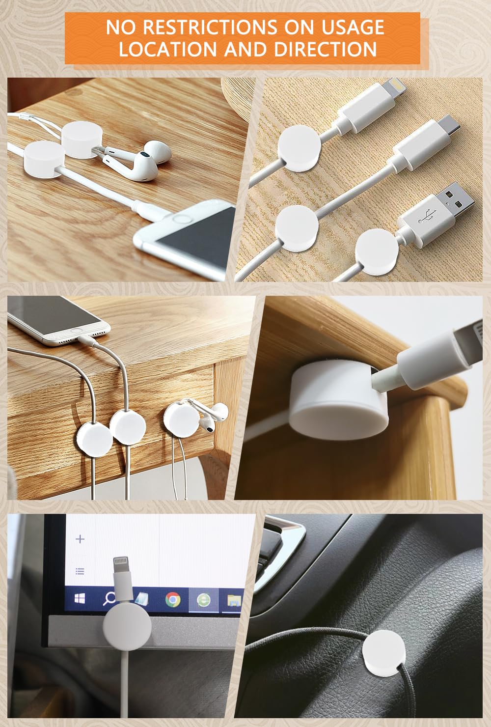 5 Clips Magnéticos Para Organizar Cables - Con Placas Adhesivas, Para Escritorio, Oficina, Hogar Y Coche